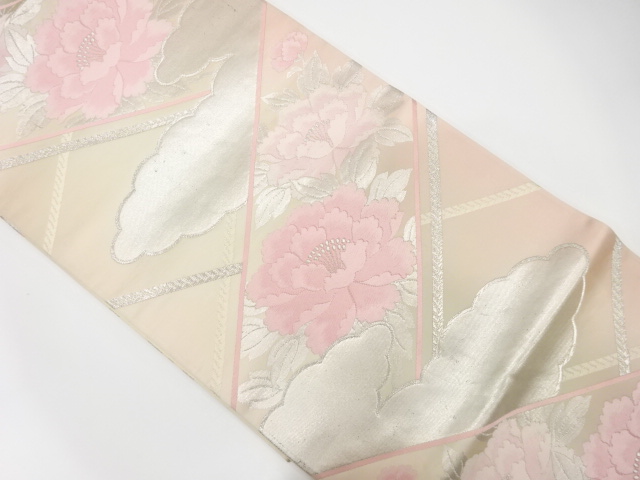 JAPANESE KIMONO / ANTIQUE FUKURO OBI / SILK / WOVEN PEONY & CLOUD